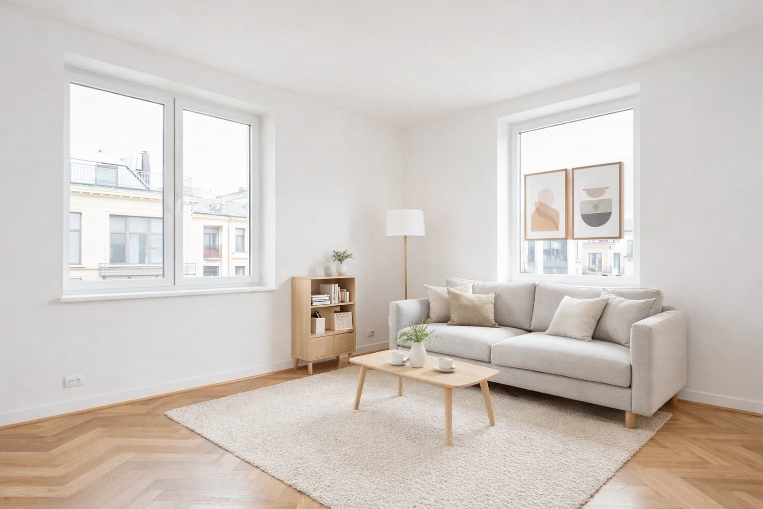 Immobilien-Content erstellen — Vorher-Nachher-Vergleich eines leeren Wohnzimmers mit KI-Staging