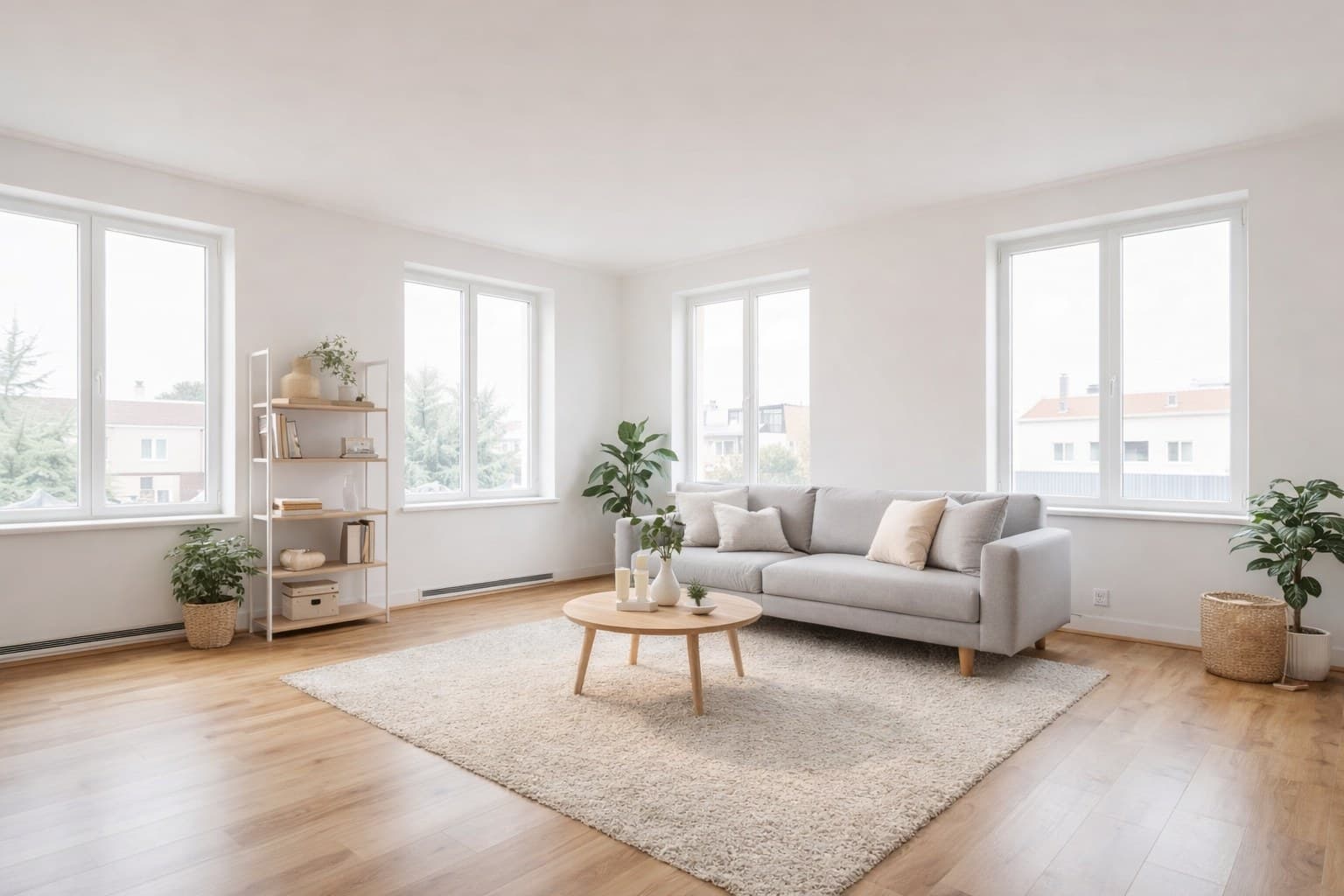 Wohnzimmer nach Virtual Staging mit KI-Möblierung für Immobilienportal