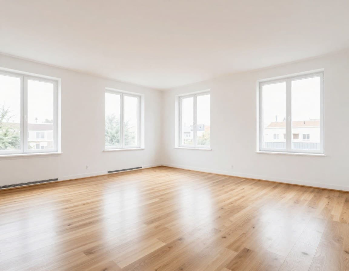 Leeres Wohnzimmer vor Virtual Staging auf Immobilienportal