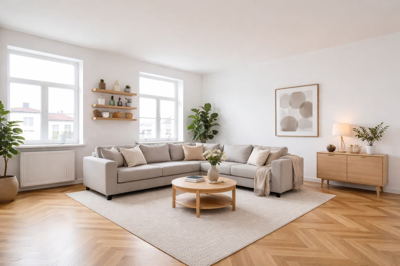 Raum nach Virtual Staging mit KI-Möblierung