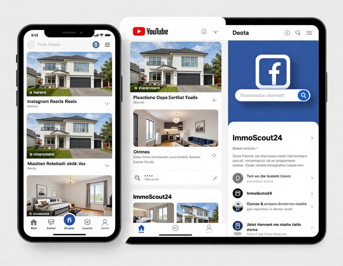 Immobilien-Video auf verschiedenen Plattformen: Instagram Reels, YouTube, ImmoScout24 und Facebook
