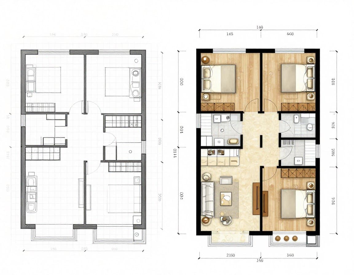 Vergleich: Handskizze vs. professioneller KI-Grundriss