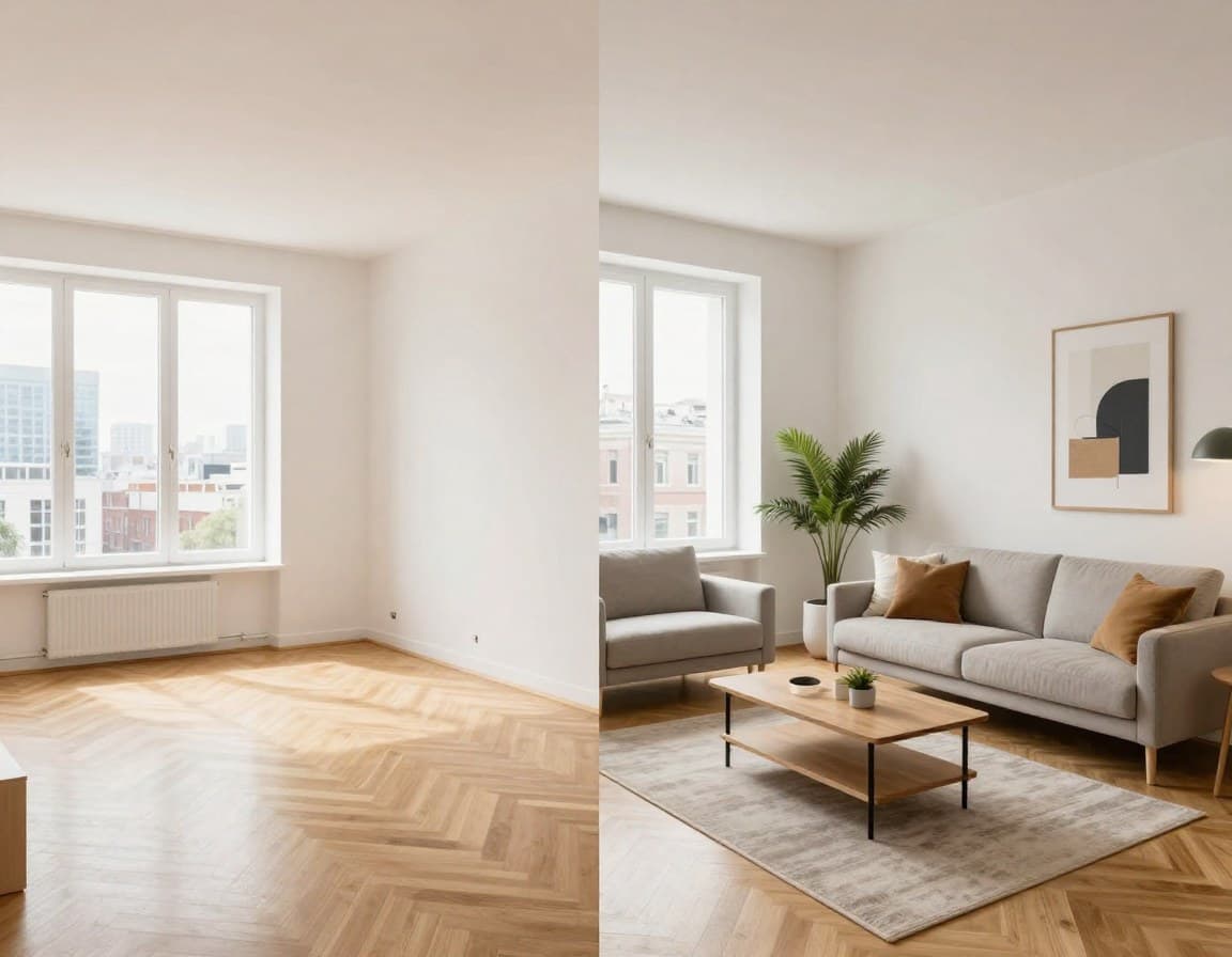 KI Virtual Staging: Leerer Raum wird in Minuten fotorealistisch eingerichtet