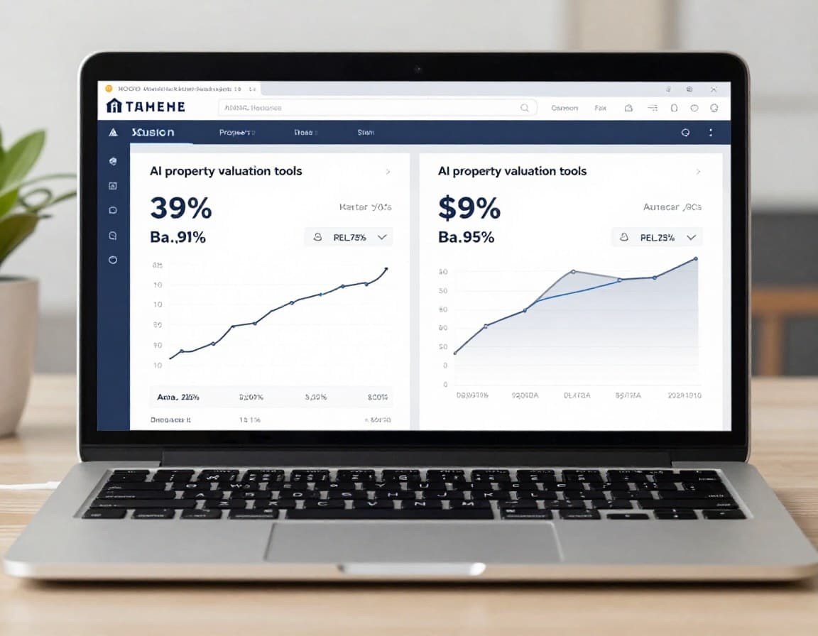 Vergleich von KI-Immobilienbewertungstools auf Laptop-Bildschirm mit deutschen Marktdaten und Genauigkeitsprozenten