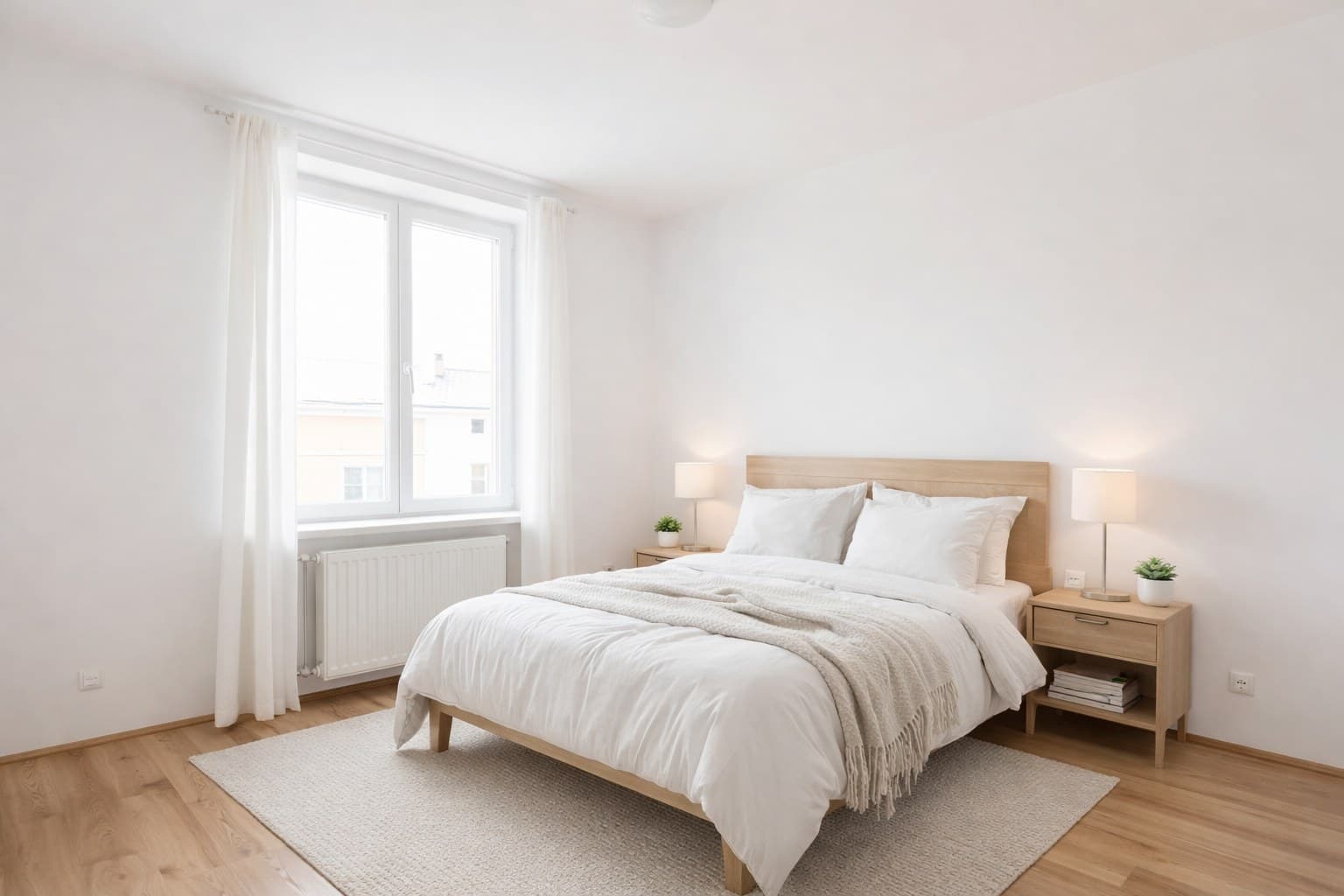 KI Immobilienvideo — digital möbliertes Schlafzimmer im skandinavischen Stil