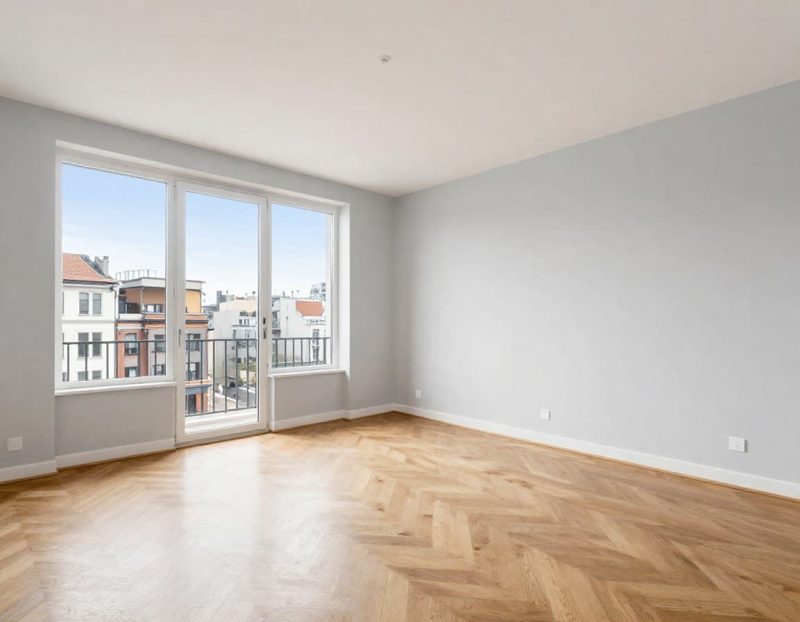 KI Immobilienvideo — leeres Wohnzimmer vor dem digitalen Home Staging