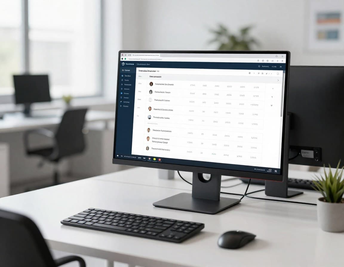 Makler-CRM Dashboard mit Objektverwaltung und Kontaktmanagement auf grossem Monitor