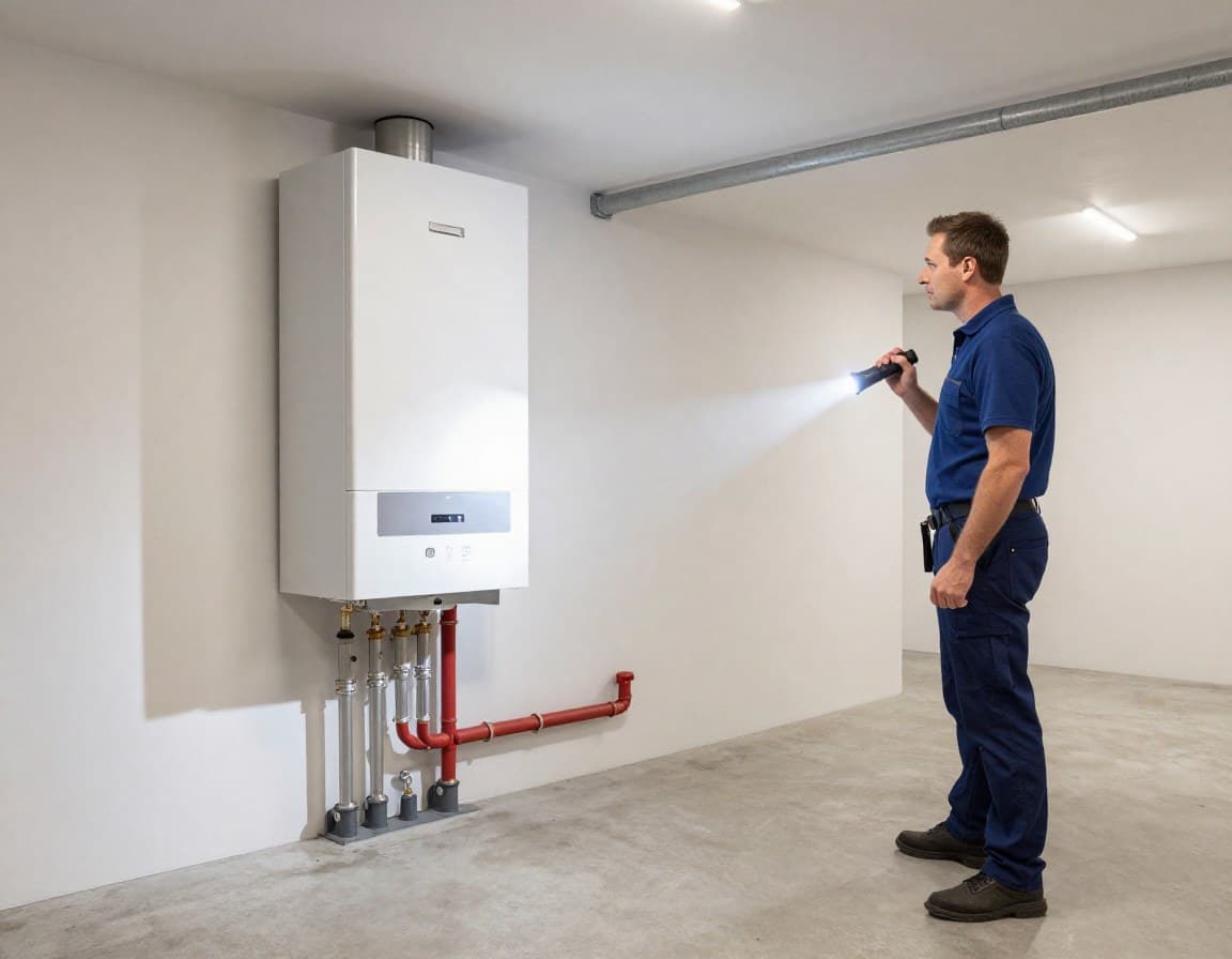 Heizungsanlage im Keller einer deutschen Immobilie wird inspiziert