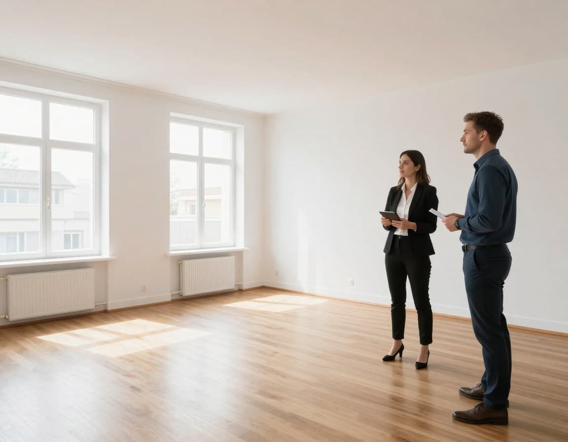 Leeres Wohnzimmer in einer deutschen Wohnung wird für Home Staging bewertet