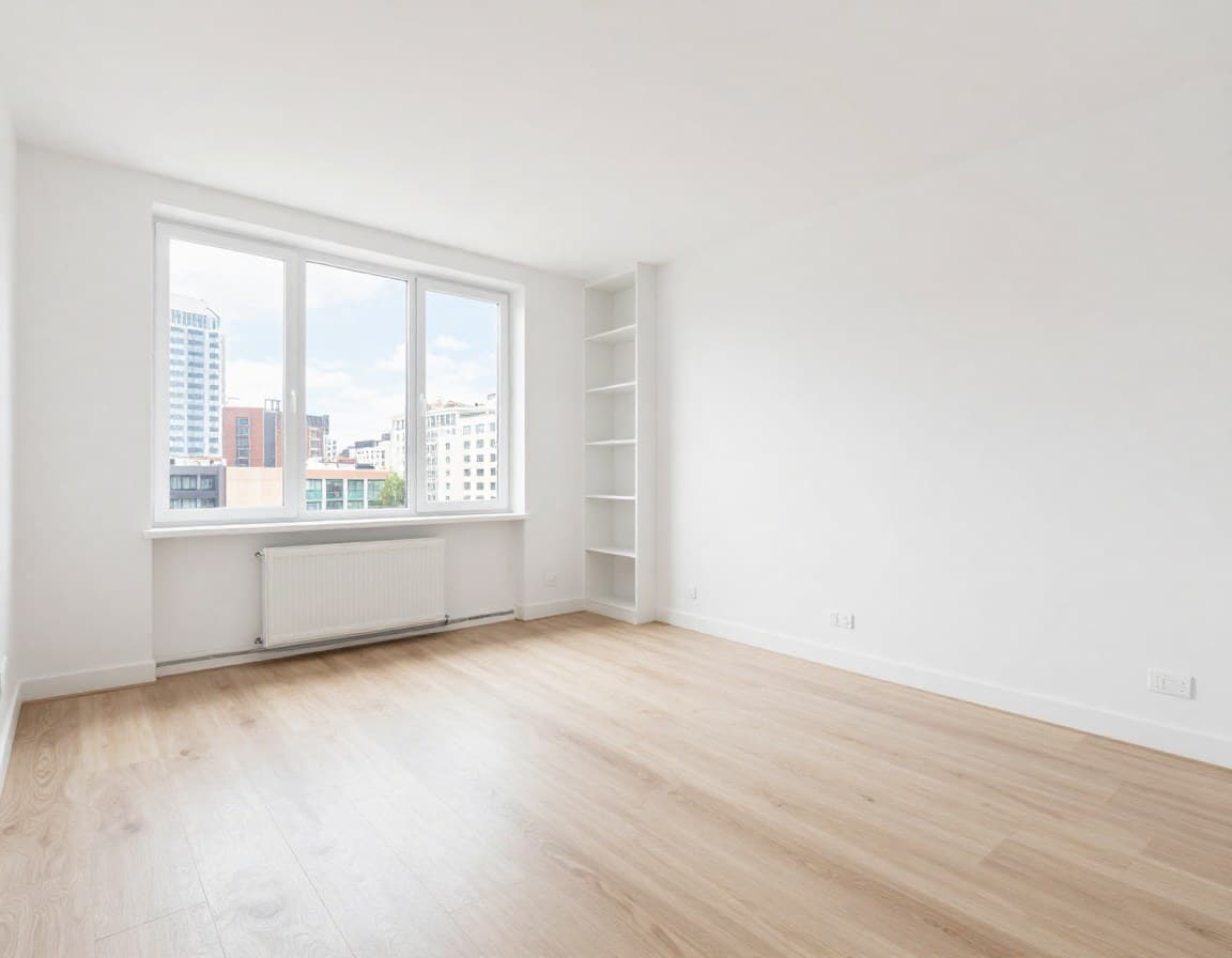 Home Staging selber machen oder KI — leeres Wohnzimmer vor der virtuellen Einrichtung