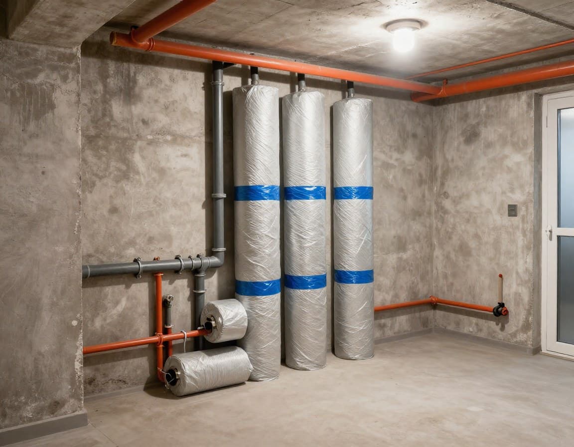 Gedämmte Wasserleitungen im Keller einer deutschen Immobilie als Frostschutz