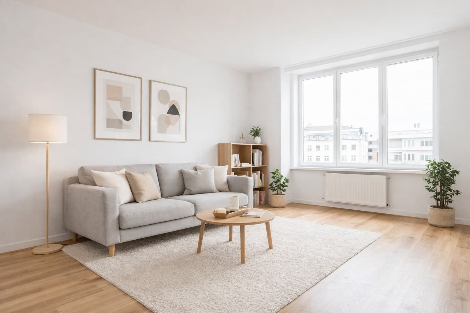 Immobilienfotografie Kosten — Wohnzimmer nach virtuellem Staging mit skandinavischer Einrichtung