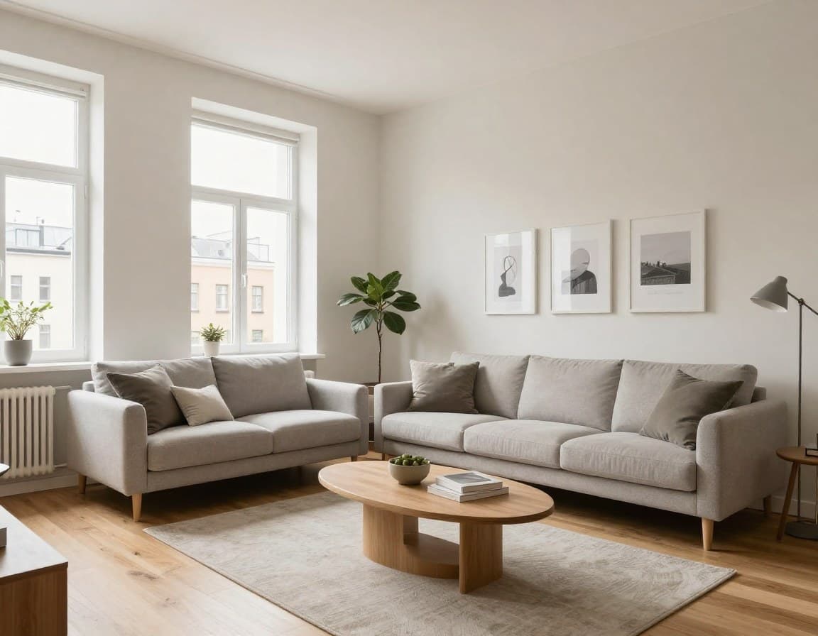 Optimiertes ImmoScout24-Inserat mit virtuell eingerichtetem Wohnzimmer — professionelle Immobilienfotos für mehr Anfragen