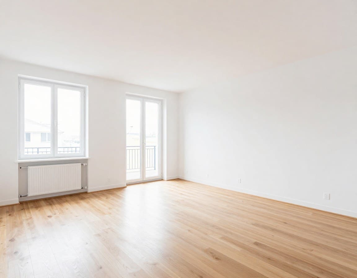 Frisch gestrichene Mietwohnung nach Mieterwechsel -- helle Wände, sauberer Boden, bereit für neue Mieter