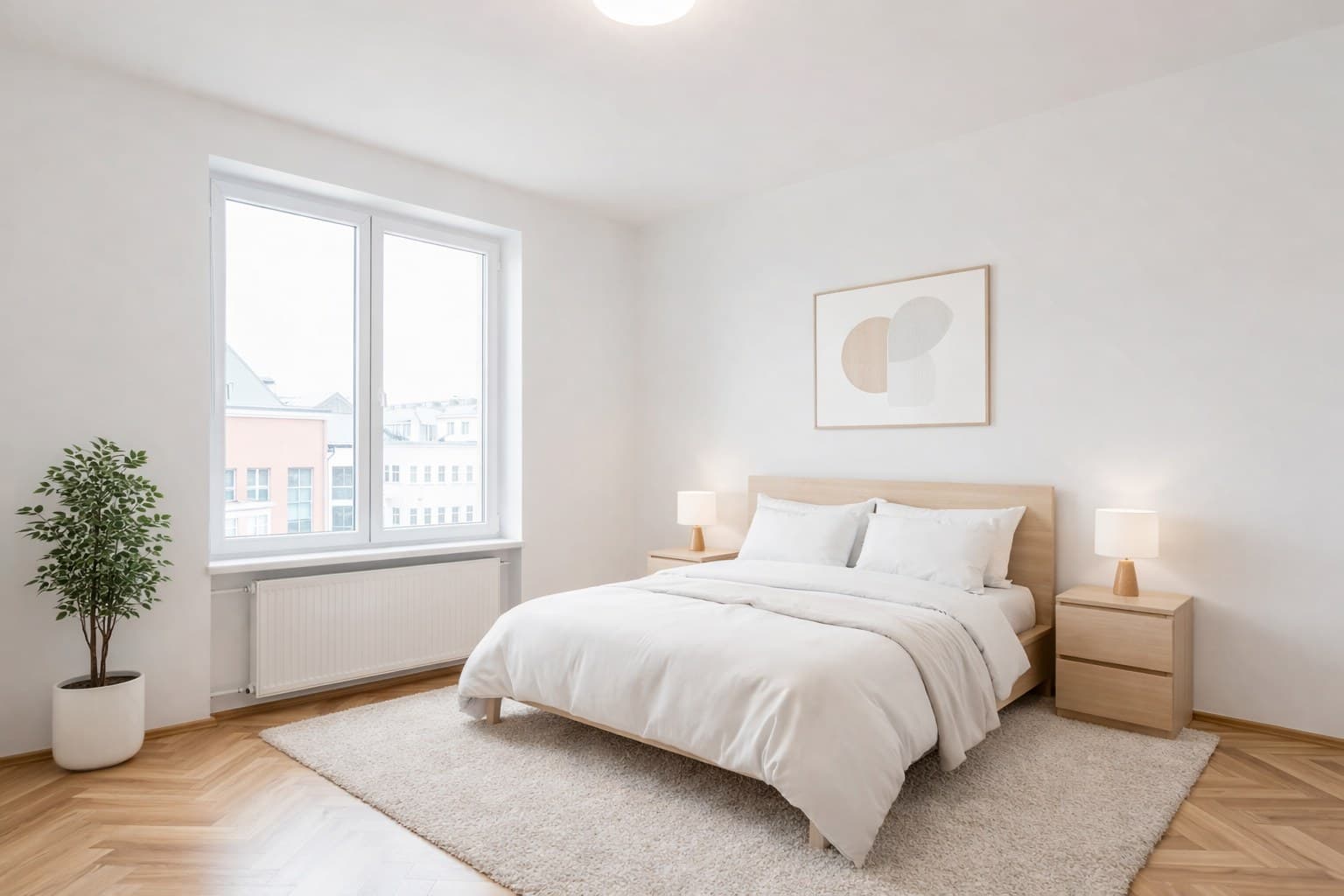 Virtual Staging Software Vergleich — Vorher-Nachher-Beispiel: leeres Schlafzimmer wird per KI möbliert