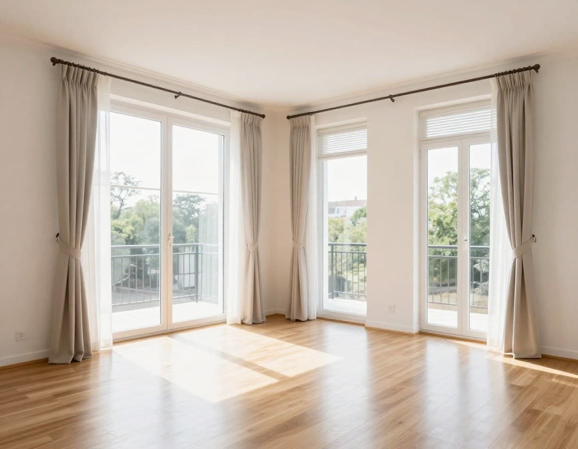 Wohnung fotografieren Tipps Tageslicht — helle europäische Wohnung mit geöffneten Fenstern und natürlichem Licht