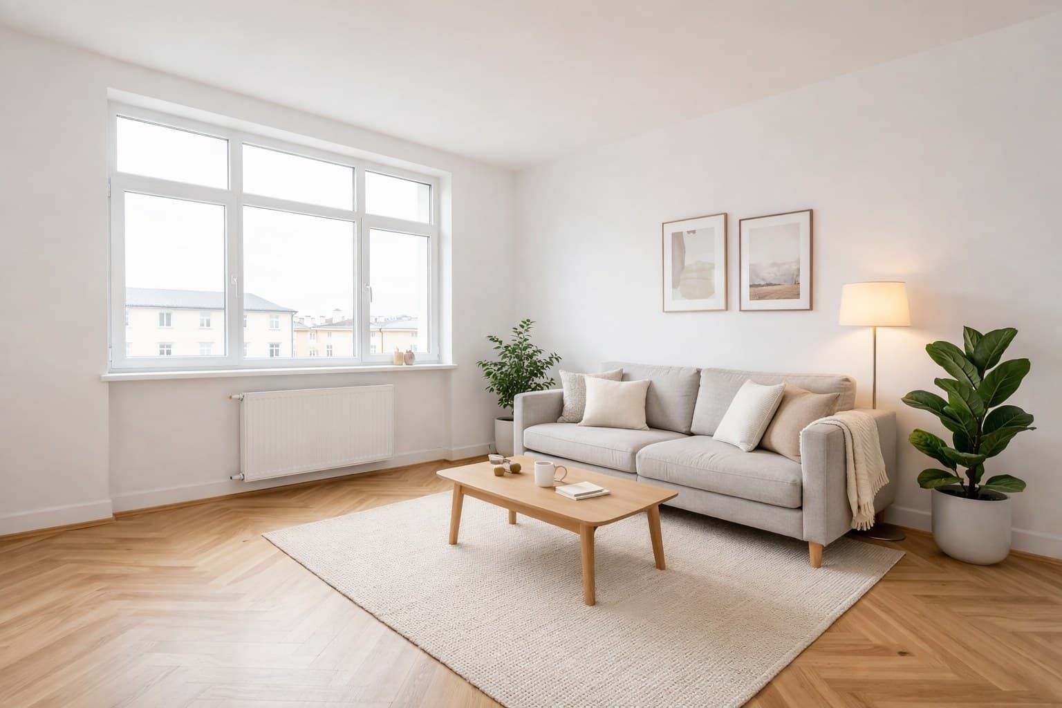 Wohnung fotografieren Tipps — derselbe Raum nach virtuellem Home Staging mit Möbeln