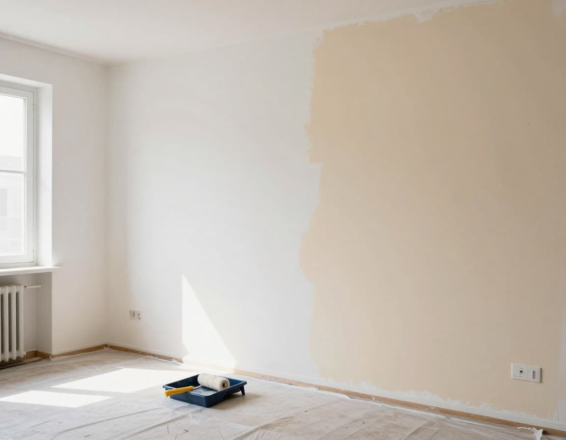 Wand wird in neutralem Weiss gestrichen als Teil der Wohnungsverkaufsvorbereitung