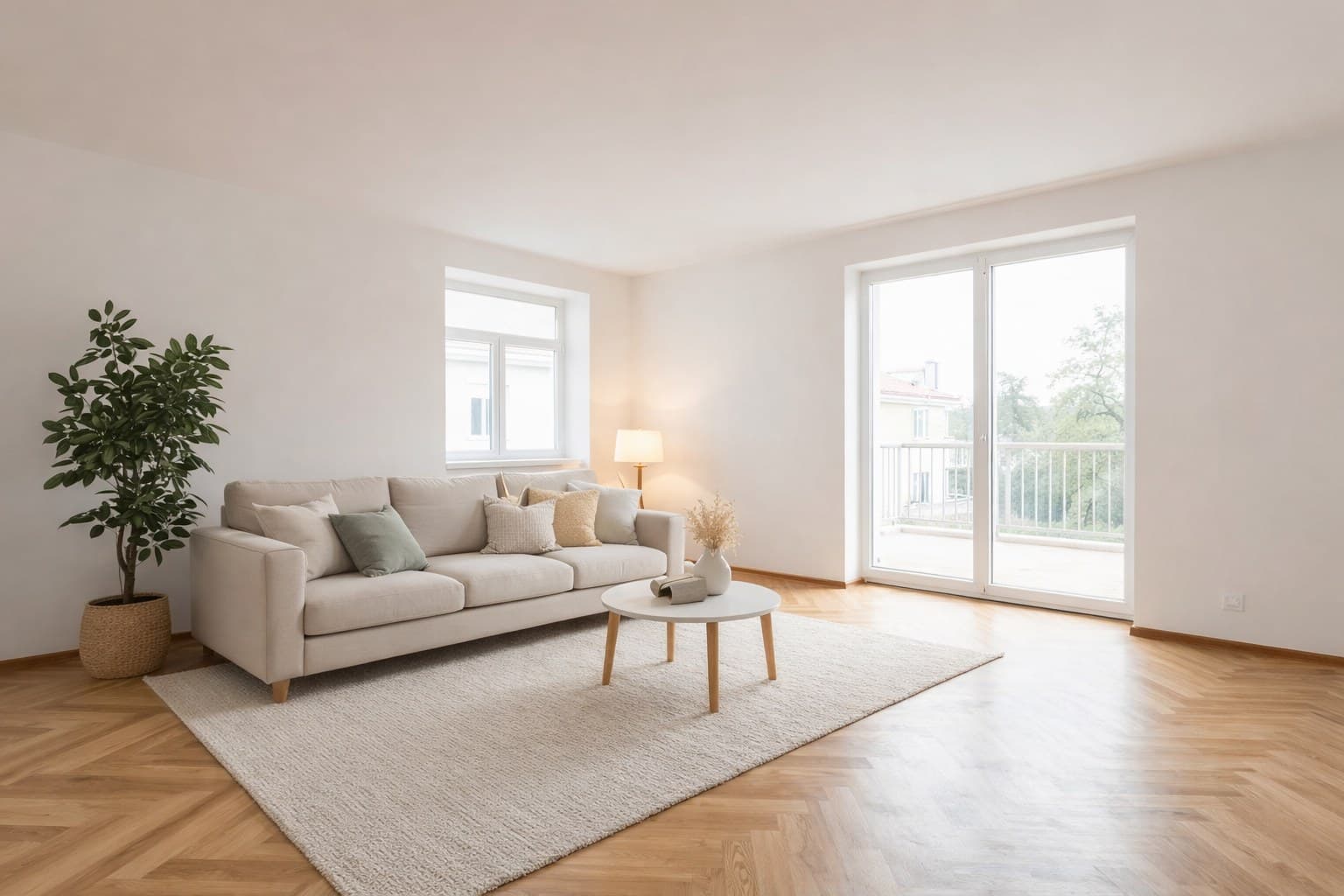 Raum nach Virtual Staging mit KI-Möblierung
