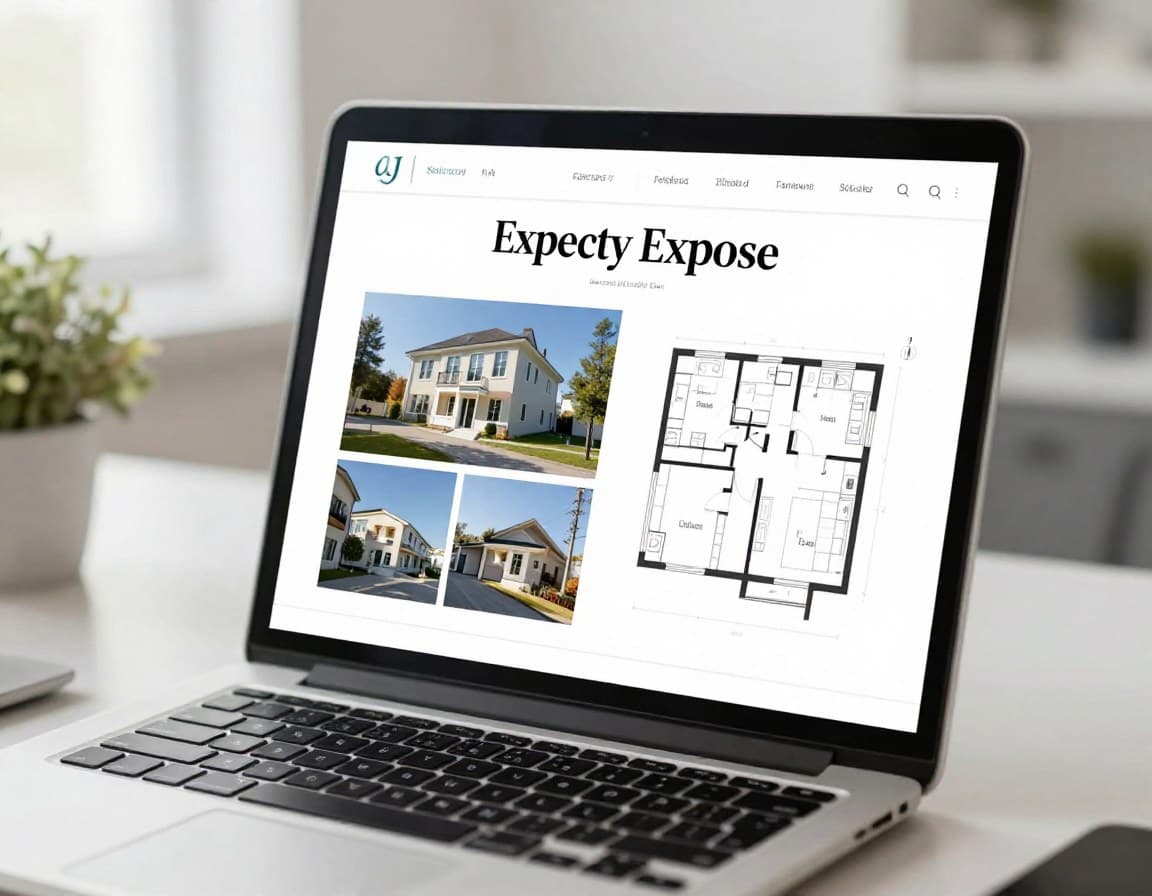 Professionelle Exposé-Software auf einem Laptop mit modernem Immobilien-Layout