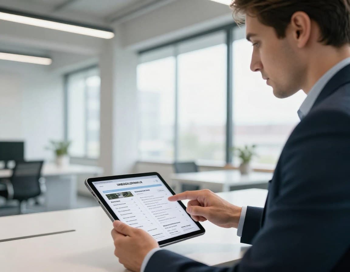 Immobilienmakler erstellt ein professionelles Exposé auf einem Tablet