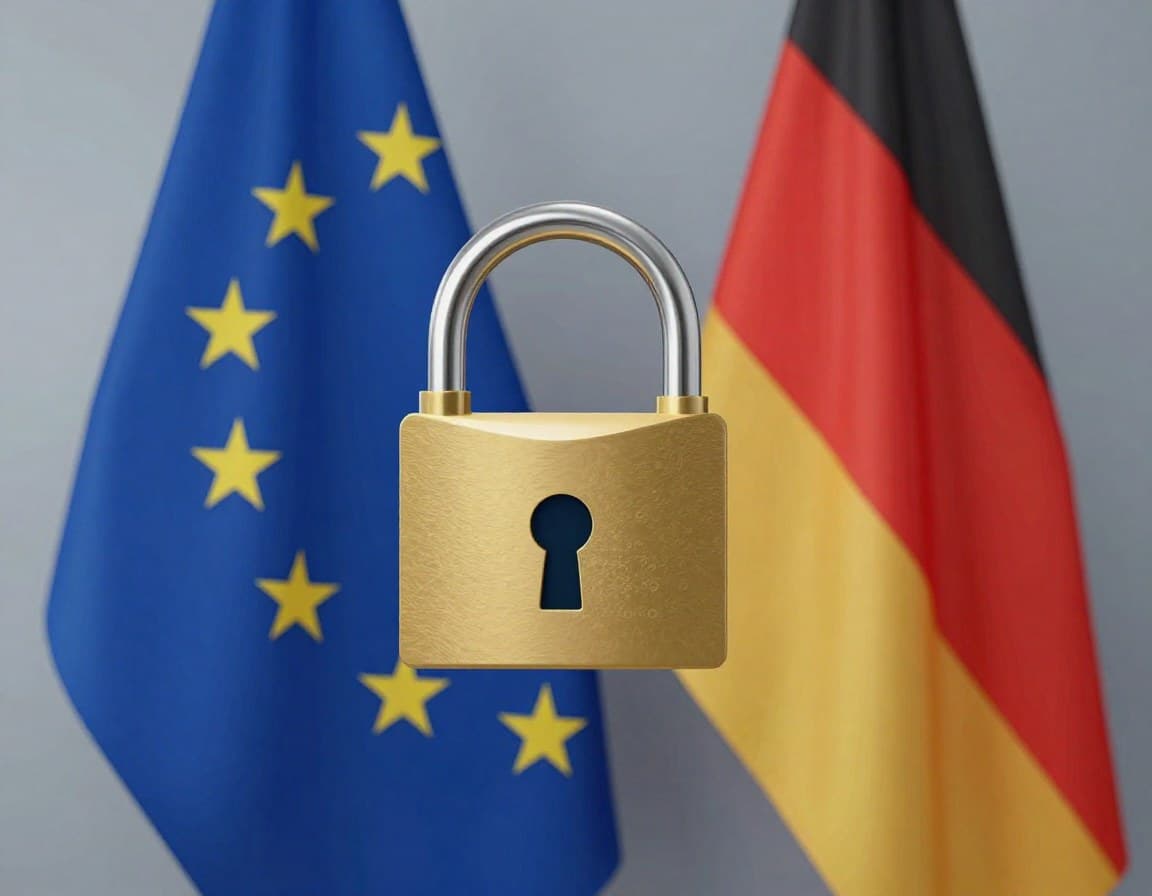 EU- und Deutschland-Flagge mit Datenschutz-Symbol: DSGVO-konforme Staging Software
