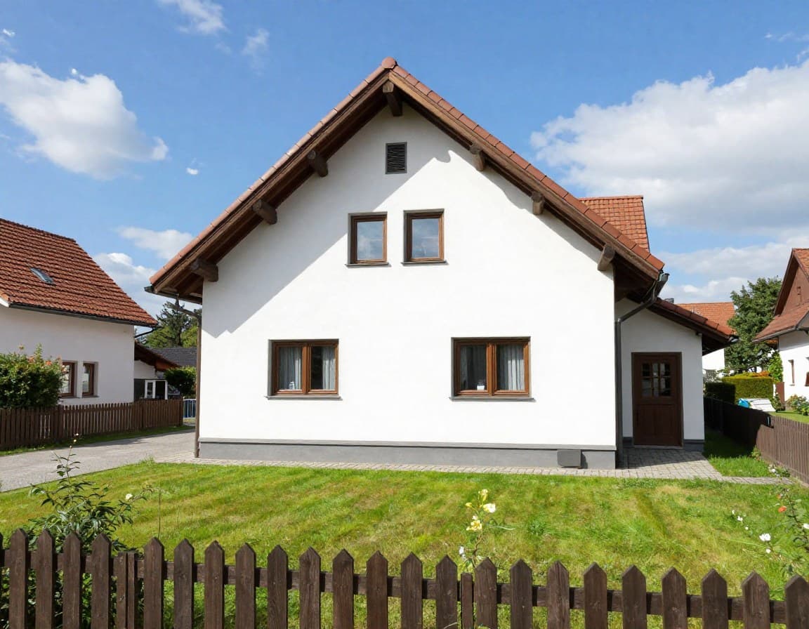 Typisches bayerisches Einfamilienhaus mit gepflegtem Garten und Satteldach