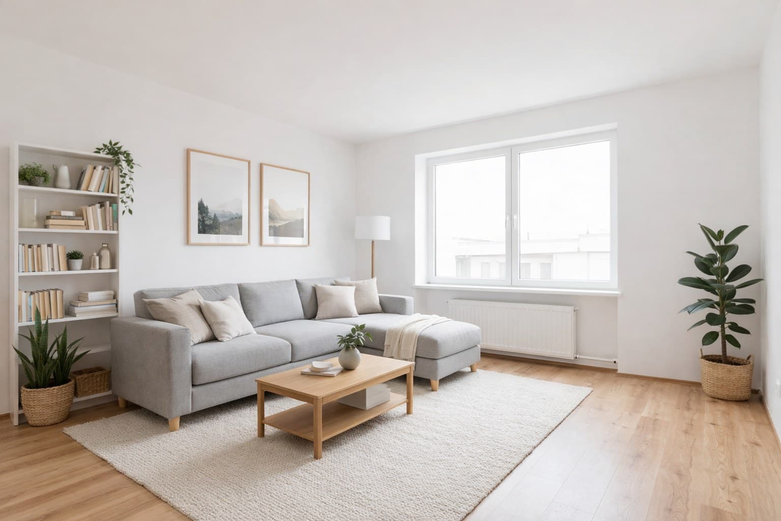 Dasselbe Wohnzimmer nach dem Virtual Staging mit modernen Möbeln