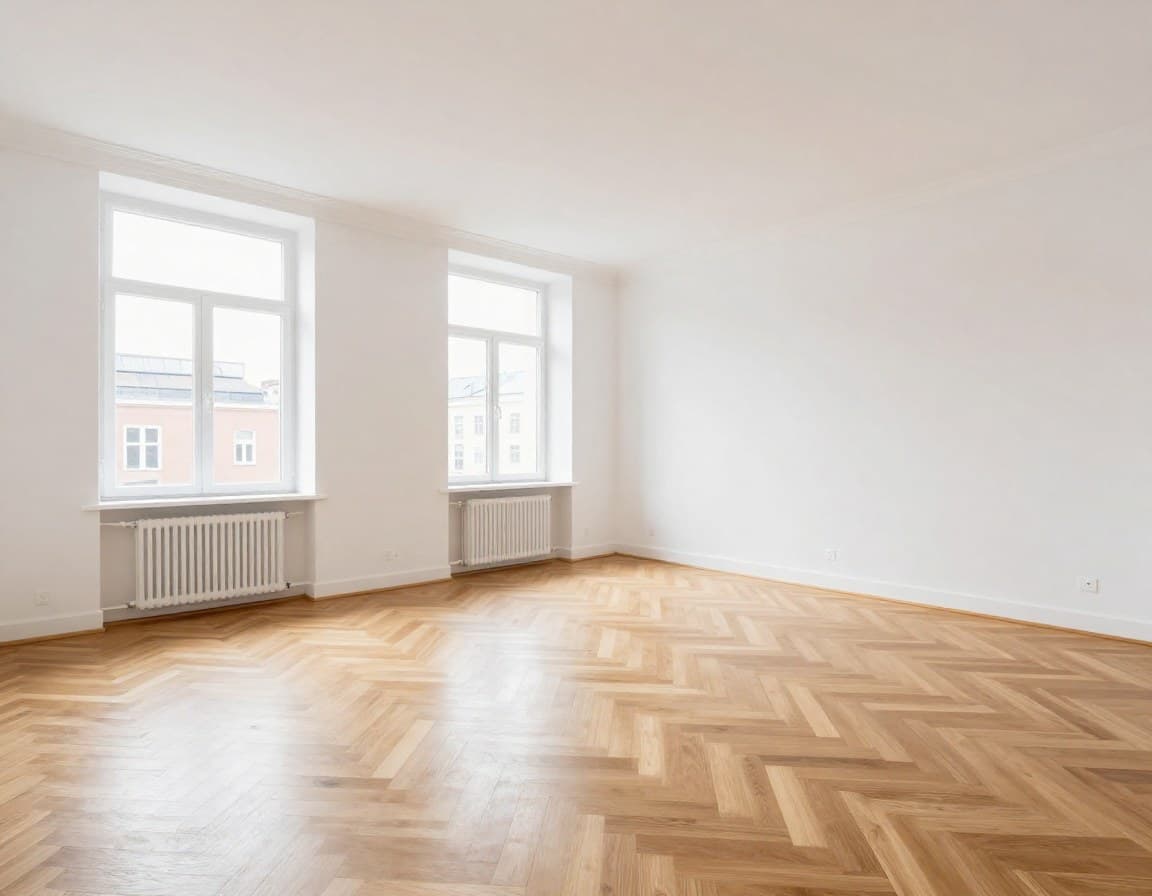 Leeres Wohnzimmer einer Berliner Wohnung vor dem Virtual Staging
