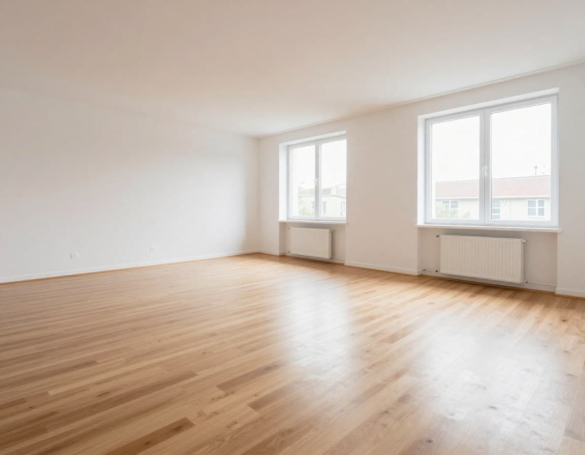 Leeres Wohnzimmer vor dem Virtual Staging — kein Käufer kann sich etwas vorstellen