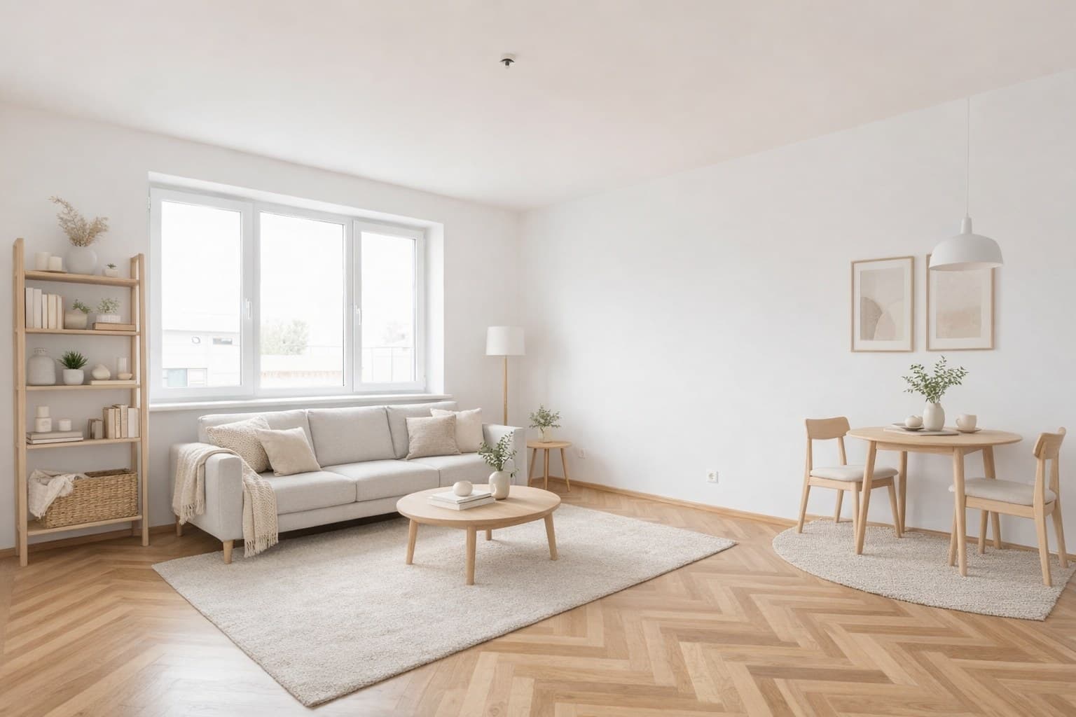 Derselbe Raum nach Virtual Staging mit modernen Möbeln eingerichtet