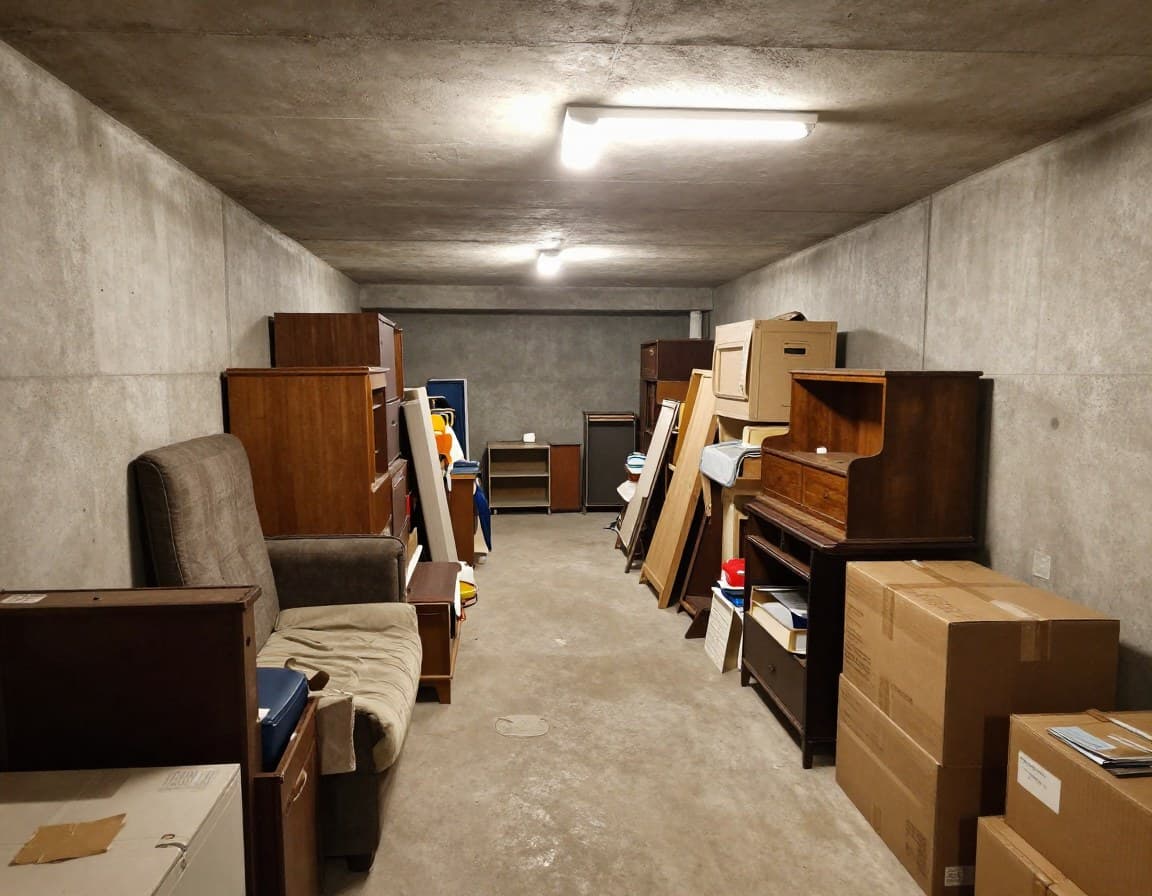 Vollgestellter Keller vor der Entrümpelung einer Immobilie vor dem Verkauf