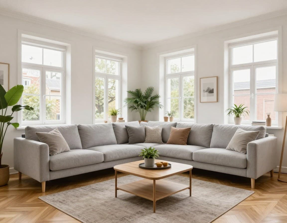 Geschmackvoll möbliertes Wohnzimmer mit neutraler Einrichtung - so wirken Räume einladend auf Käufer