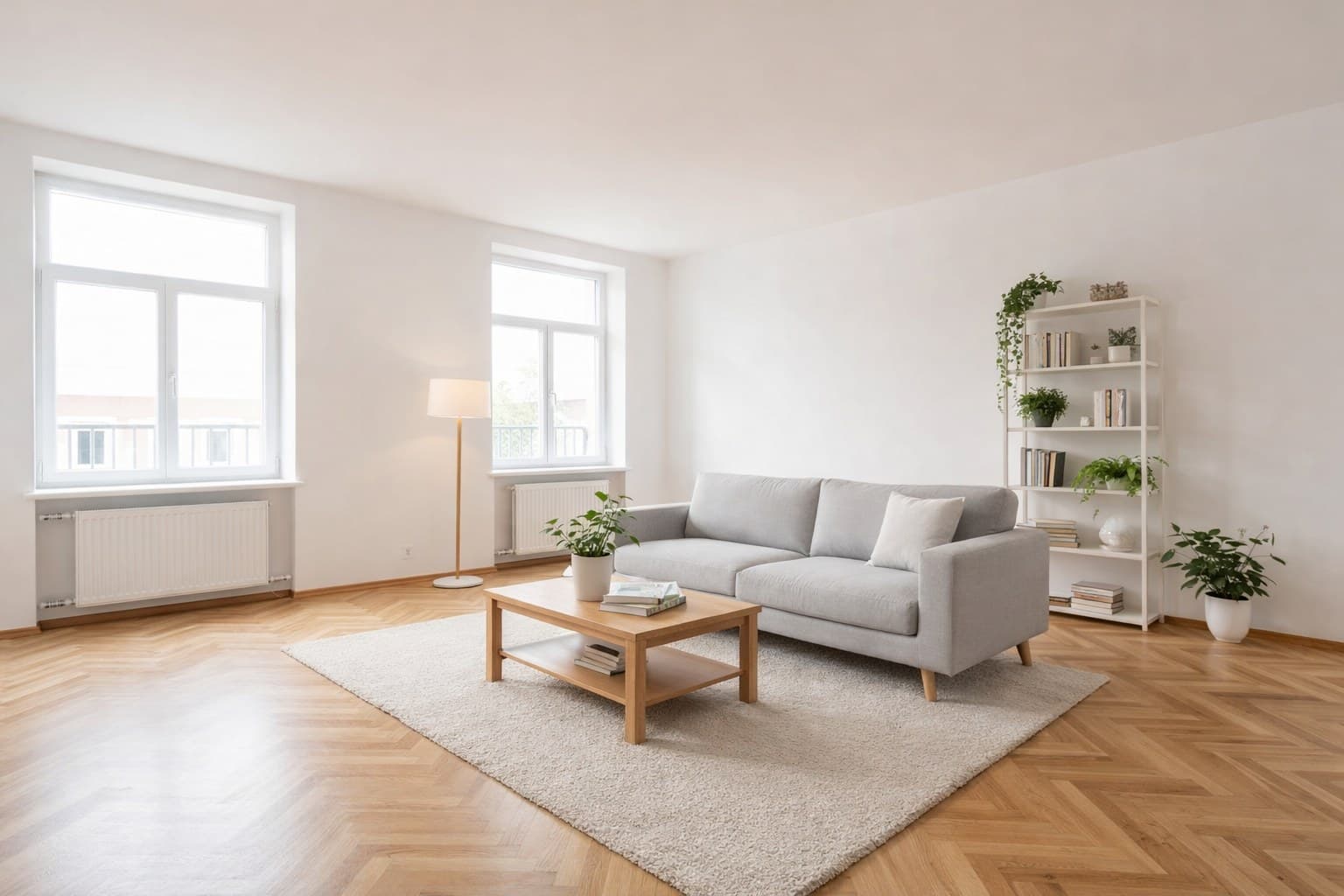 Dasselbe Wohnzimmer nach dem Virtual Staging mit modernen Möbeln