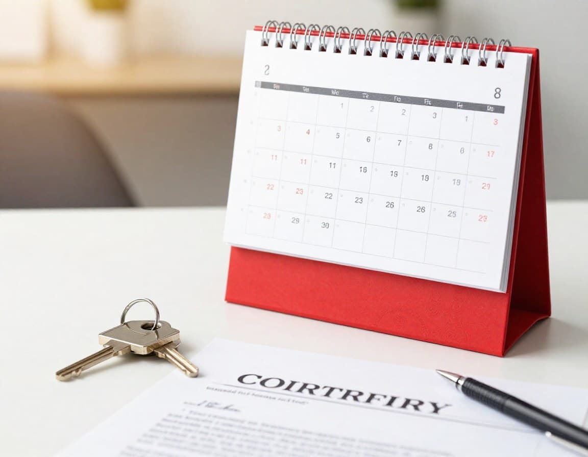 Kalender mit Fristen und Hausschlüssel — Zeitdruck beim Immobilienverkauf bei Scheidung