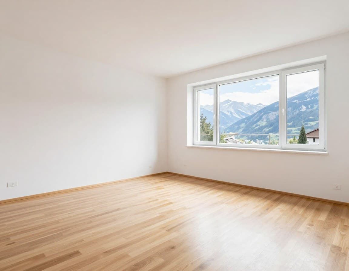 Leeres Wohnzimmer einer Schweizer Wohnung vor dem Virtual Staging