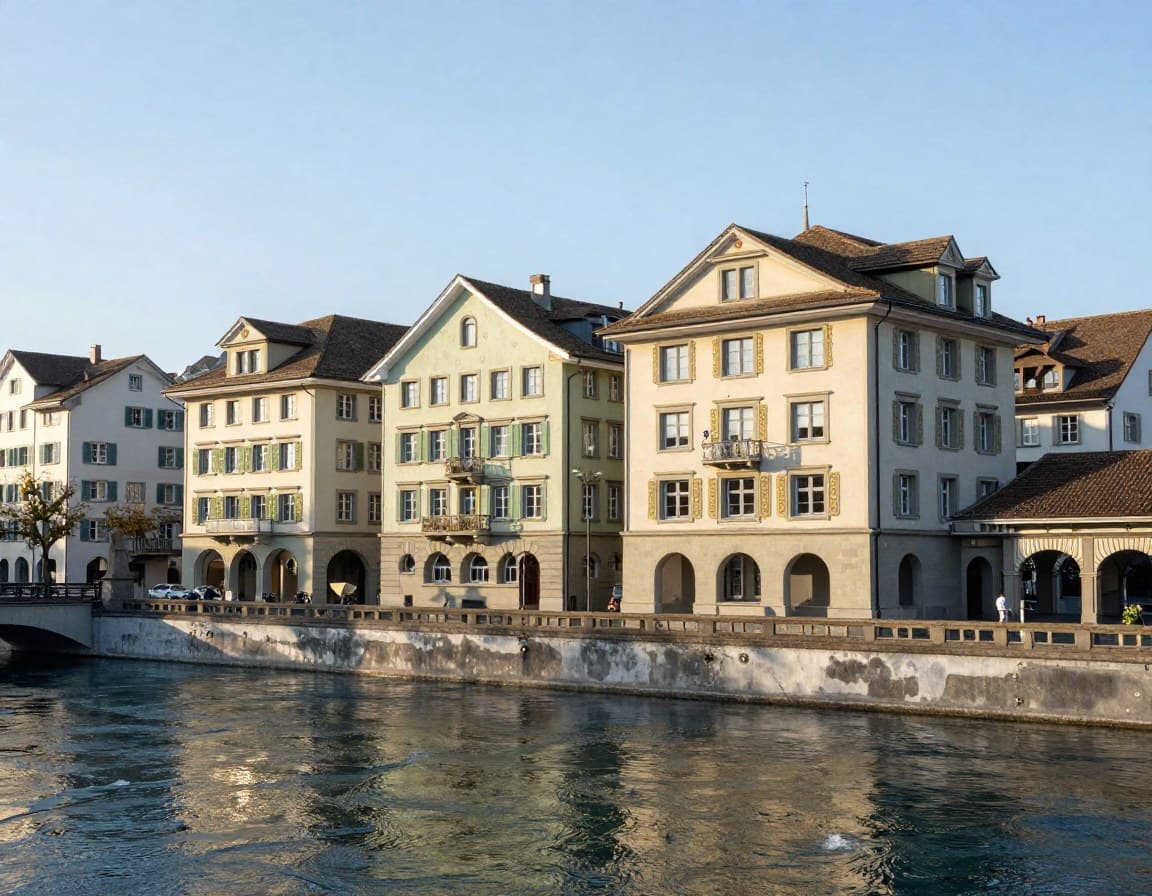 Zürcher Altstadt mit historischen Gebäuden an der Limmat, typische Schweizer Architektur