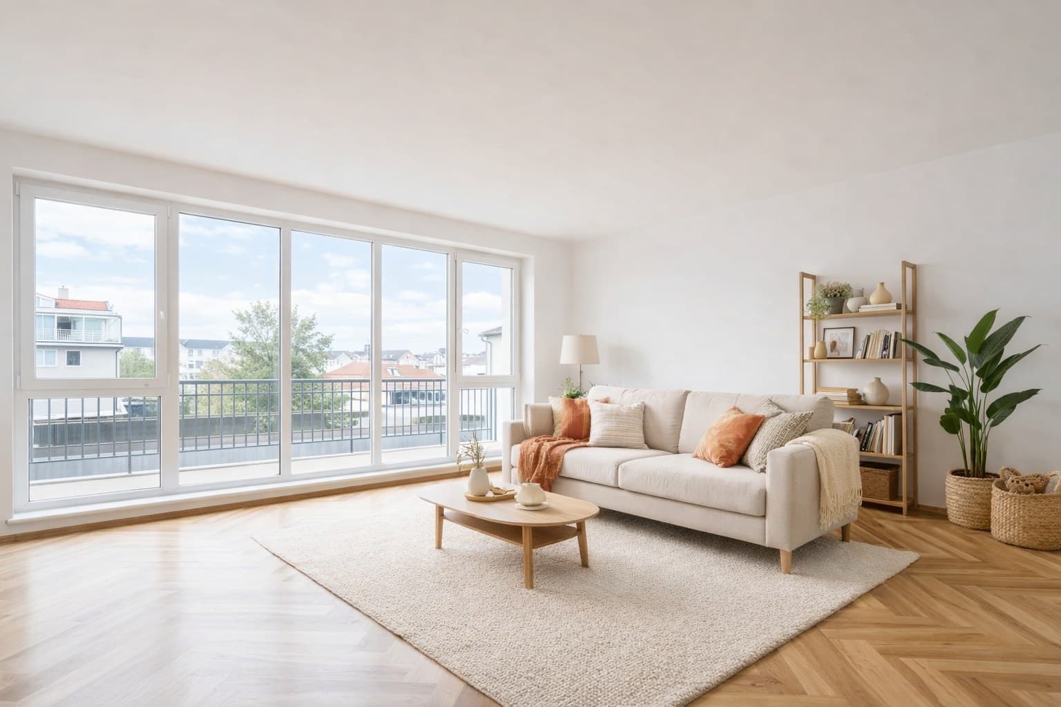 Wohnzimmer nach Virtual Staging mit ImmoStage — einladend und verkaufsfertig