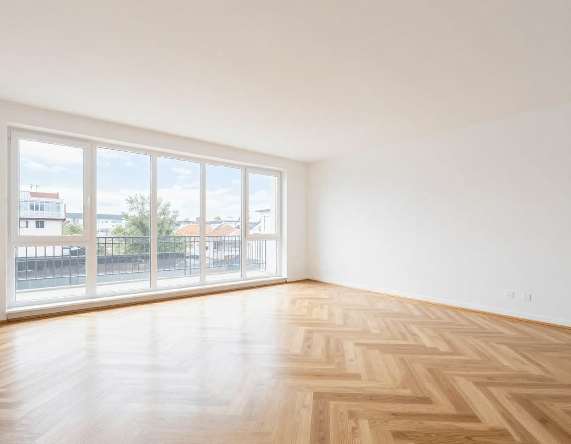 Leeres Wohnzimmer ohne Möbel — Käufer können sich nichts vorstellen