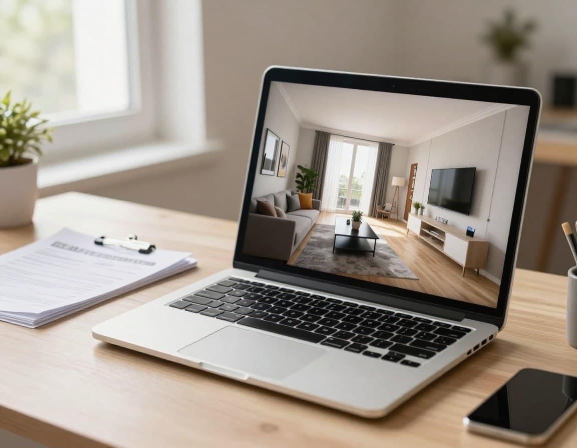 Virtuelle Tour einer Immobilie auf einem Laptop — Käufer besichtigen digital