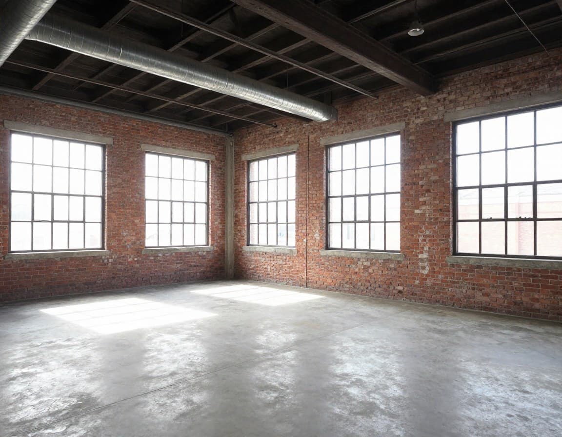 Leerer Loft-Raum mit Sichtbeton vor Industrial Staging — uneingerichtet