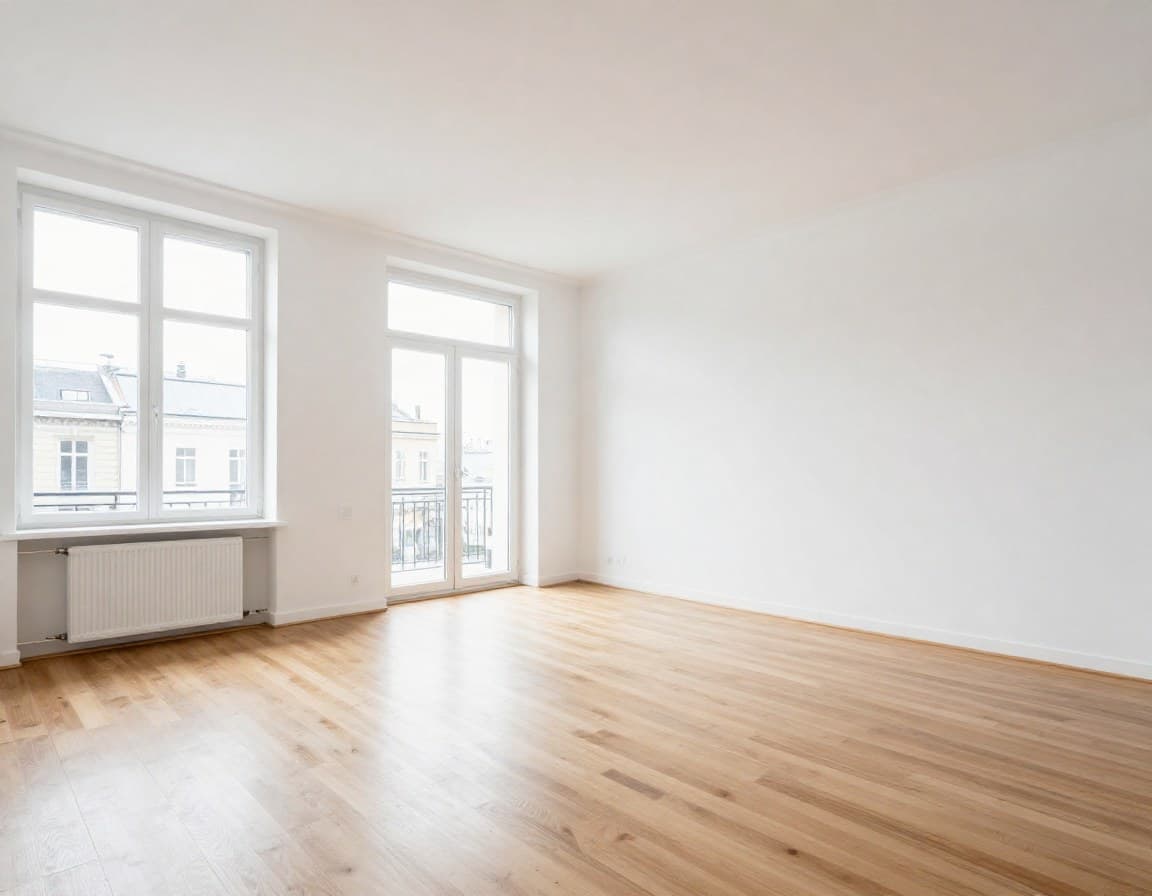 Leere Wohnung möblieren App — leeres Wohnzimmer in europäischer Stadtwohnung, bereit für virtuelles Staging