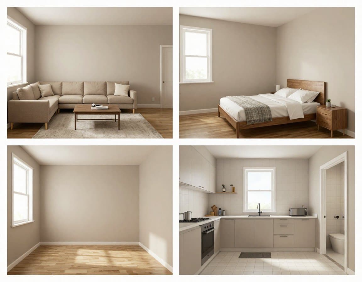 Mehrere Räume eines leeren Hauses nach Staging