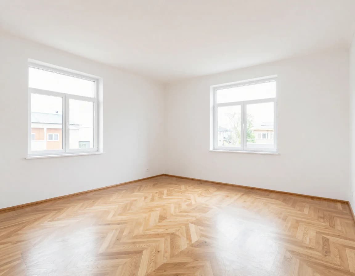 Leerer Raum vor skandinavischem Virtual Staging