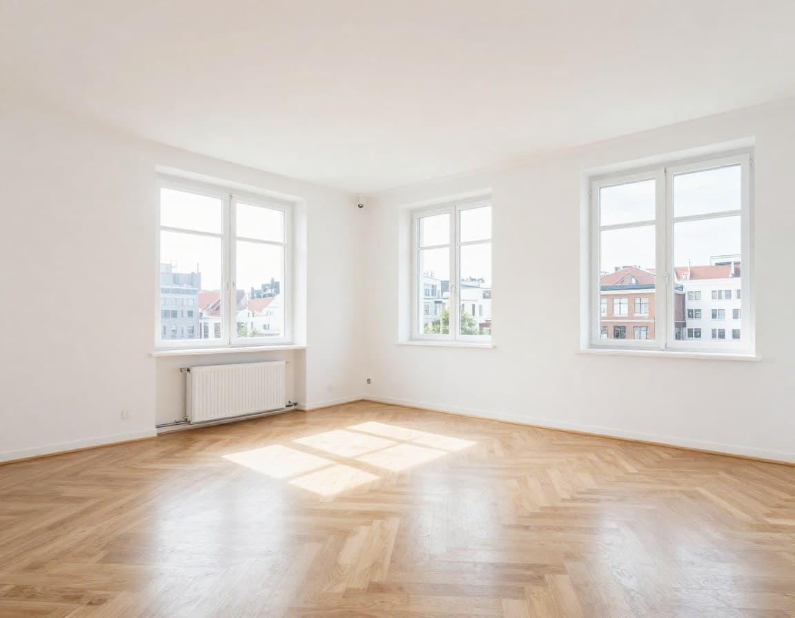 KI-Raumgestaltung — leerer europäischer Wohnraum bereit für virtuelles Staging