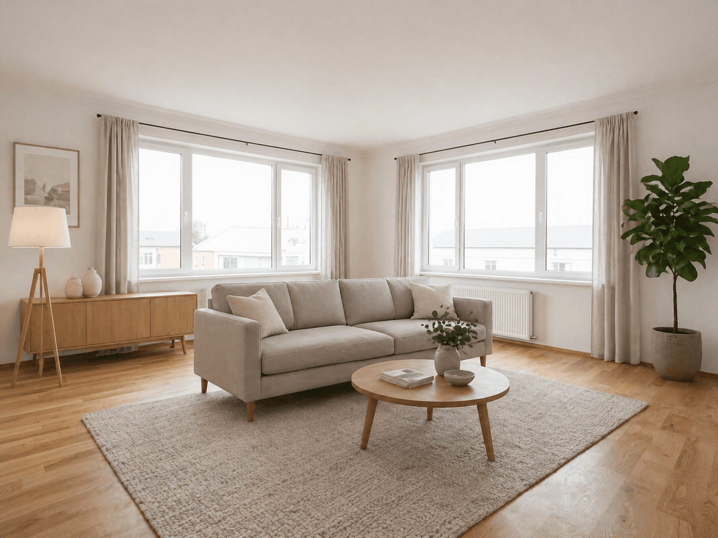 Raum nach KI-Staging mit ImmoStage — DSGVO-konforme Interior AI Alternative