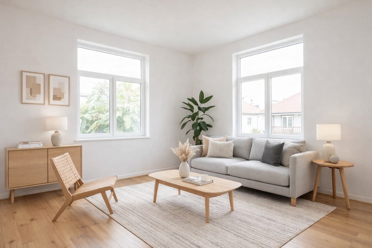 Schlafzimmer nach KI-Staging mit ImmoStage — skandinavischer Stil, DSGVO-konforme Pedra Alternative