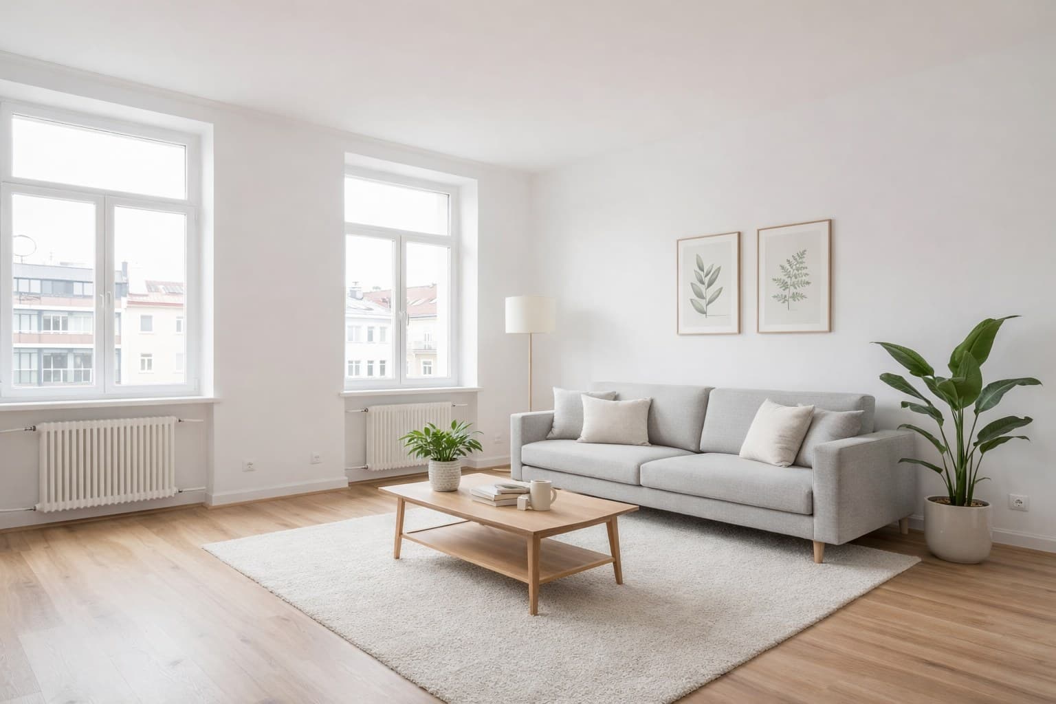 Virtuell eingerichtetes Wohnzimmer nach Home Staging mit ImmoStage — skandinavischer Stil