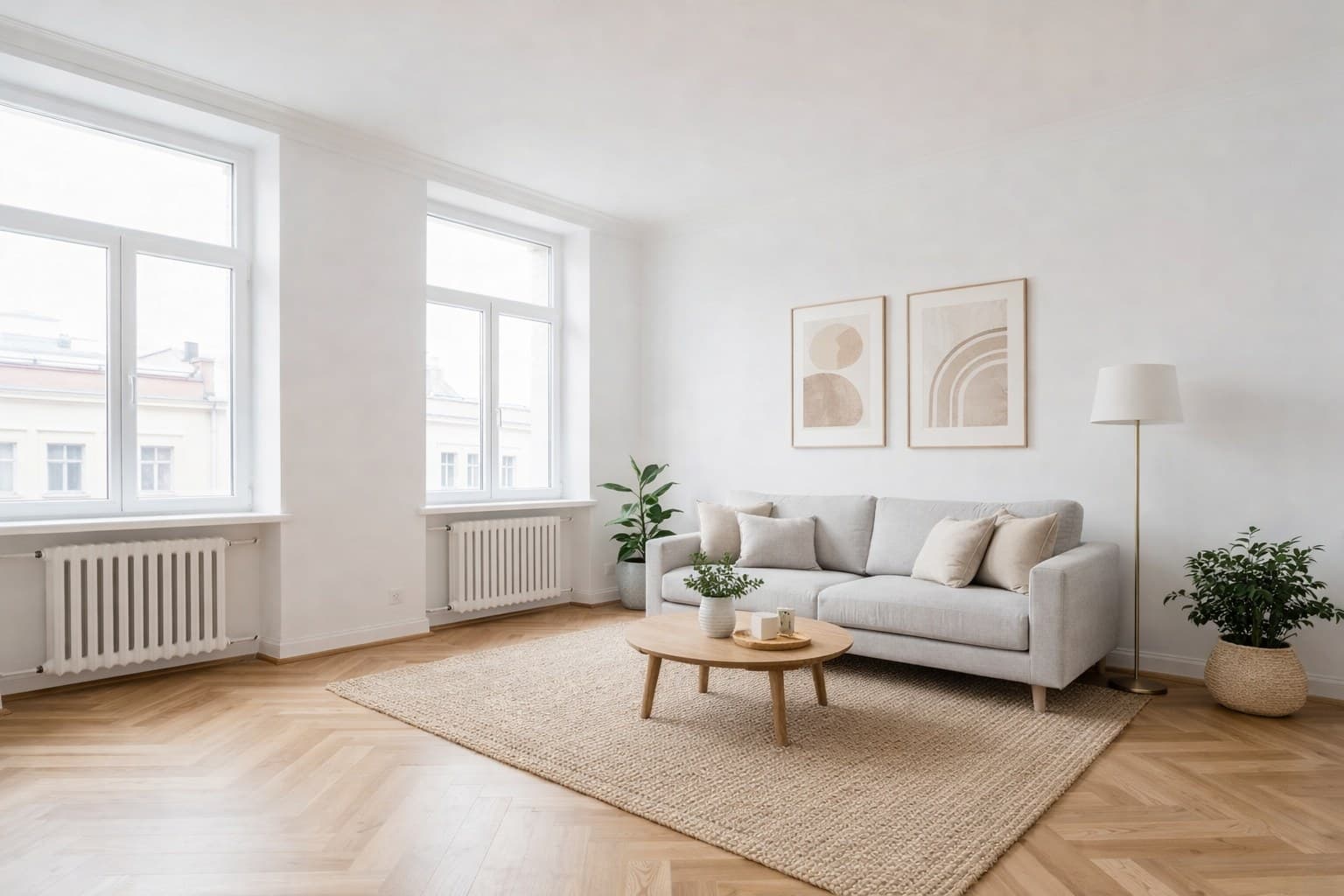 Pièce après le staging virtuel avec ameublement IA