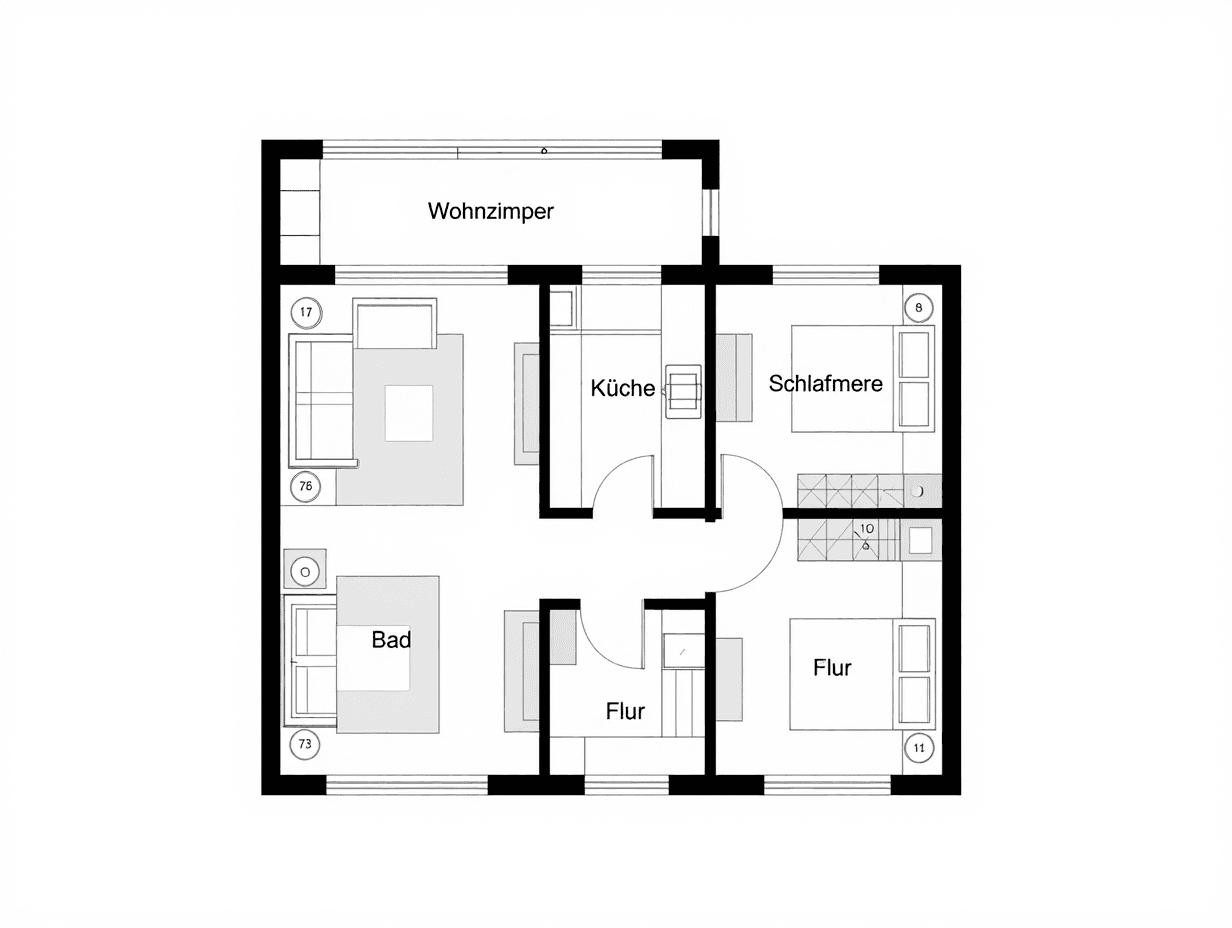 Grundriss einer 3-Zimmer-Eigentumswohnung mit 78 Quadratmetern und Balkon